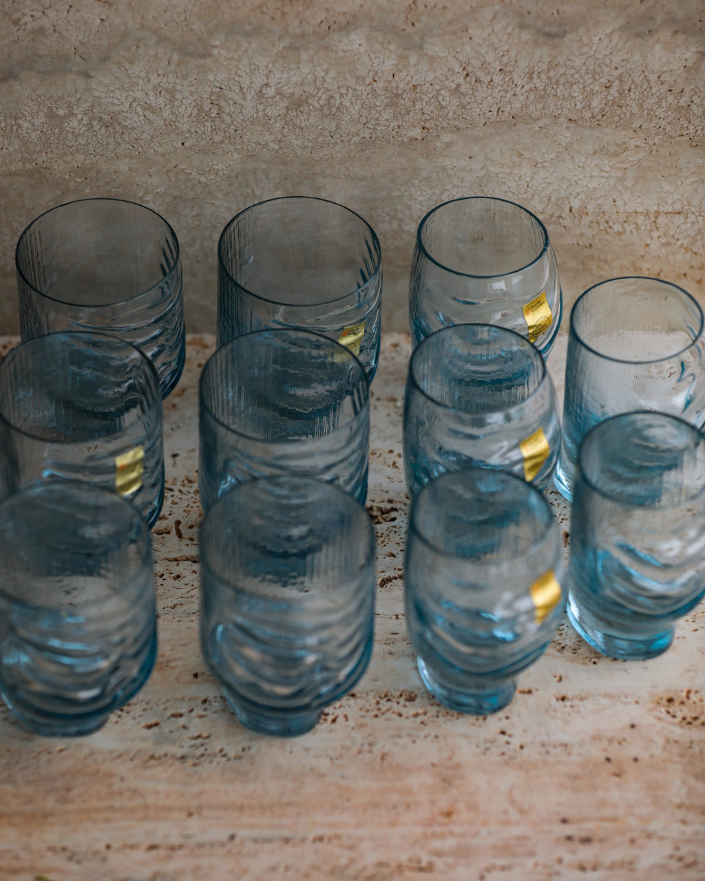 Fabio Frontini “Azteca” Sculptural Tumbler Set of 12 — Arnolfo di Cambio, Italy 1970s