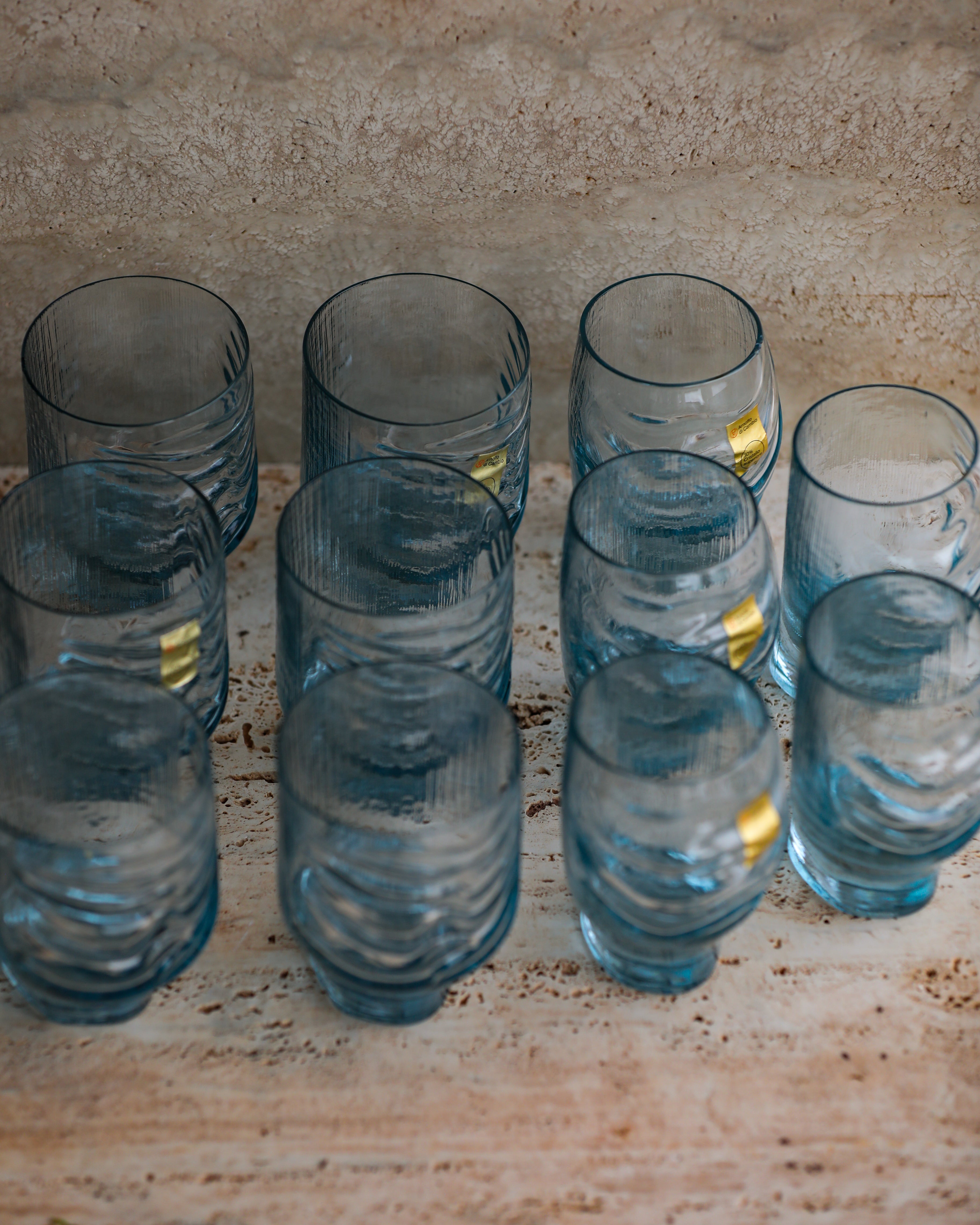 Fabio Frontini “Azteca” Sculptural Tumbler Set of 12 — Arnolfo di Cambio, Italy 1970s